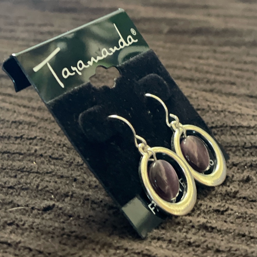 Silver and Purple Hoop Dangle Earrings — Taramanda - Picture 5 of 11